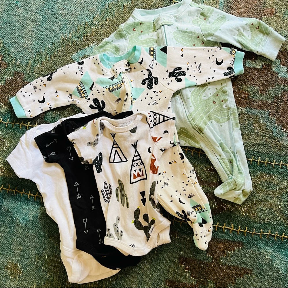 Southwestern, cactus baby onesies and pajamas